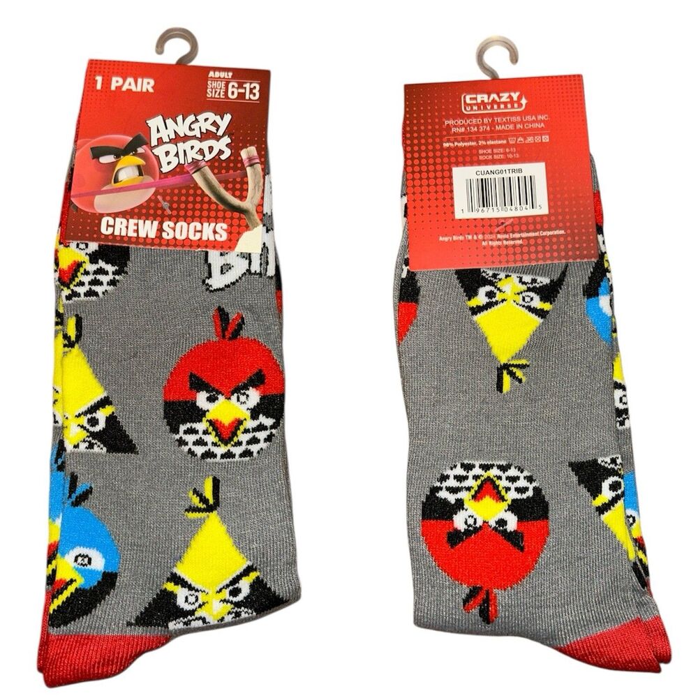 1x Angry Birds Novelty Fun Crew Socks Size 6-13